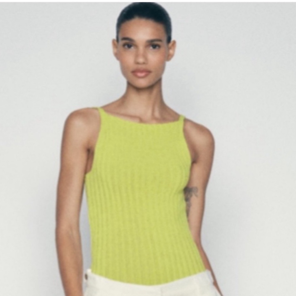 ZARA CHARTREUSE RIBBED TANK TOP!! Quality and material!!! New! S